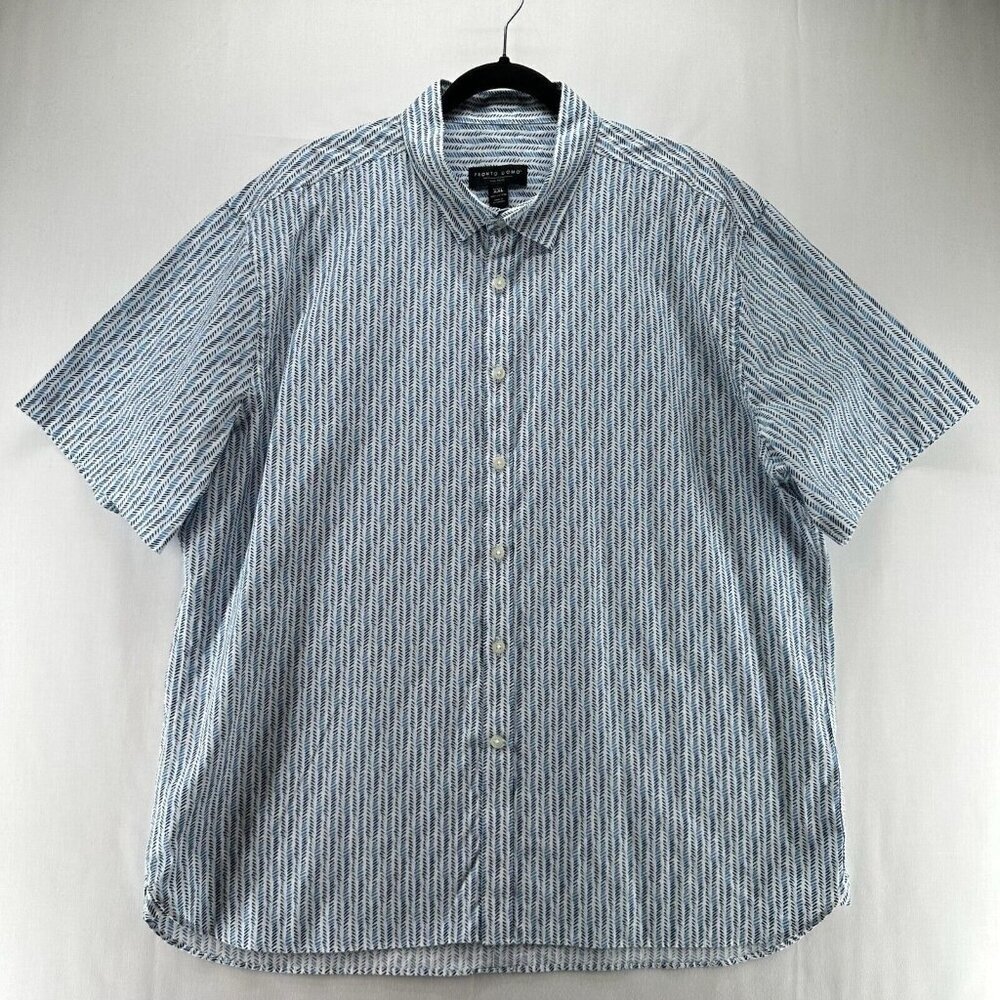 Pronto Uomo Shirt Mens Sz 2XL Herringbone Button Down Short Sleeve Cotton Blue
